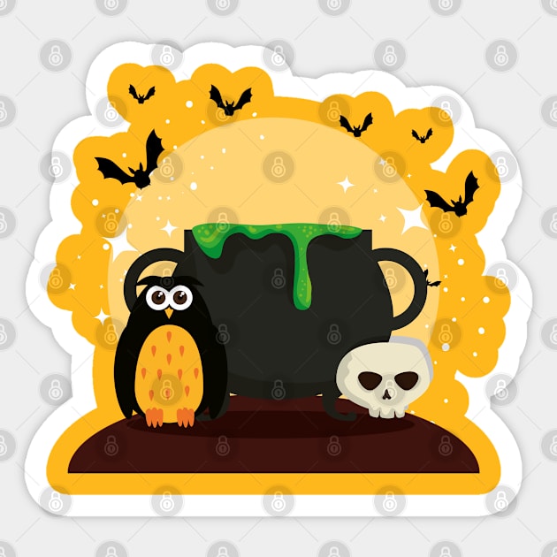 Halloween card with cauldron & owl Sticker by Thumthumlam